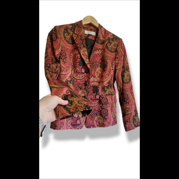 🌿Tahari Petite 6 Boho Paisley Blazer Jacket Arthur S. Levine Trendy - Picture 7 of 15